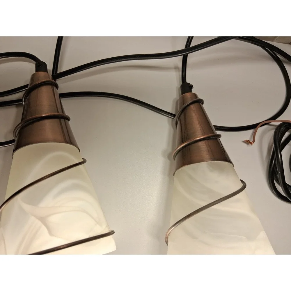 Pair of Copper and Glass Cone Pendant Lights Made in Italy 